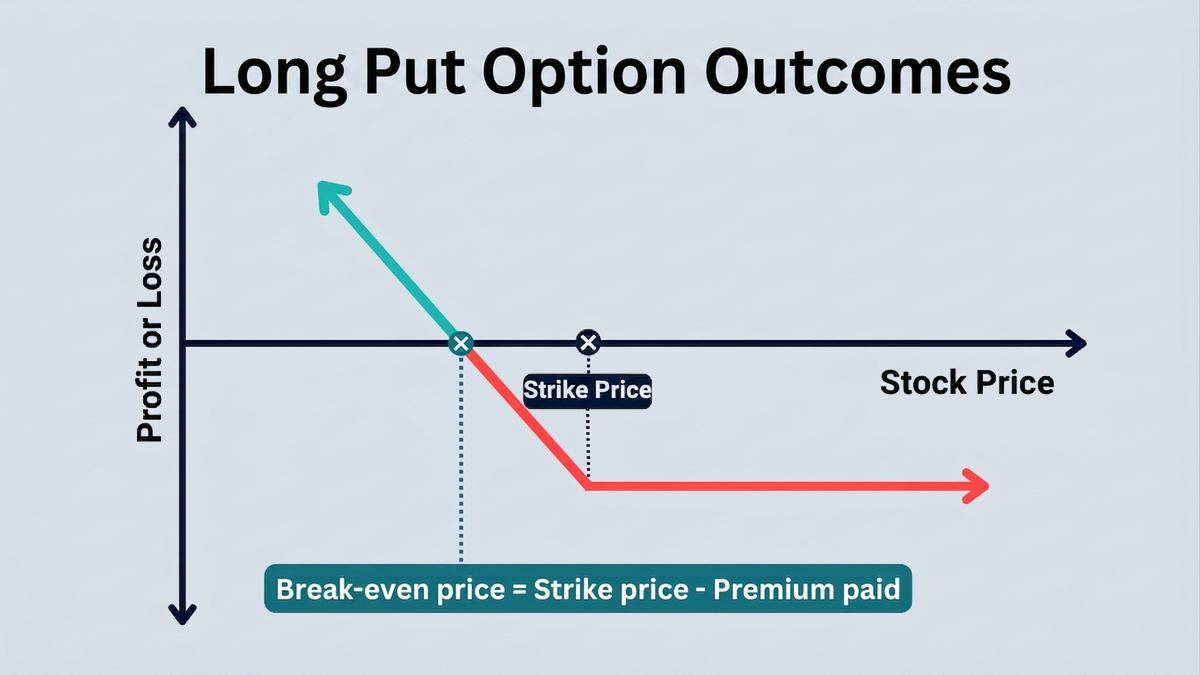 Long put outcome examples as the stock price falls