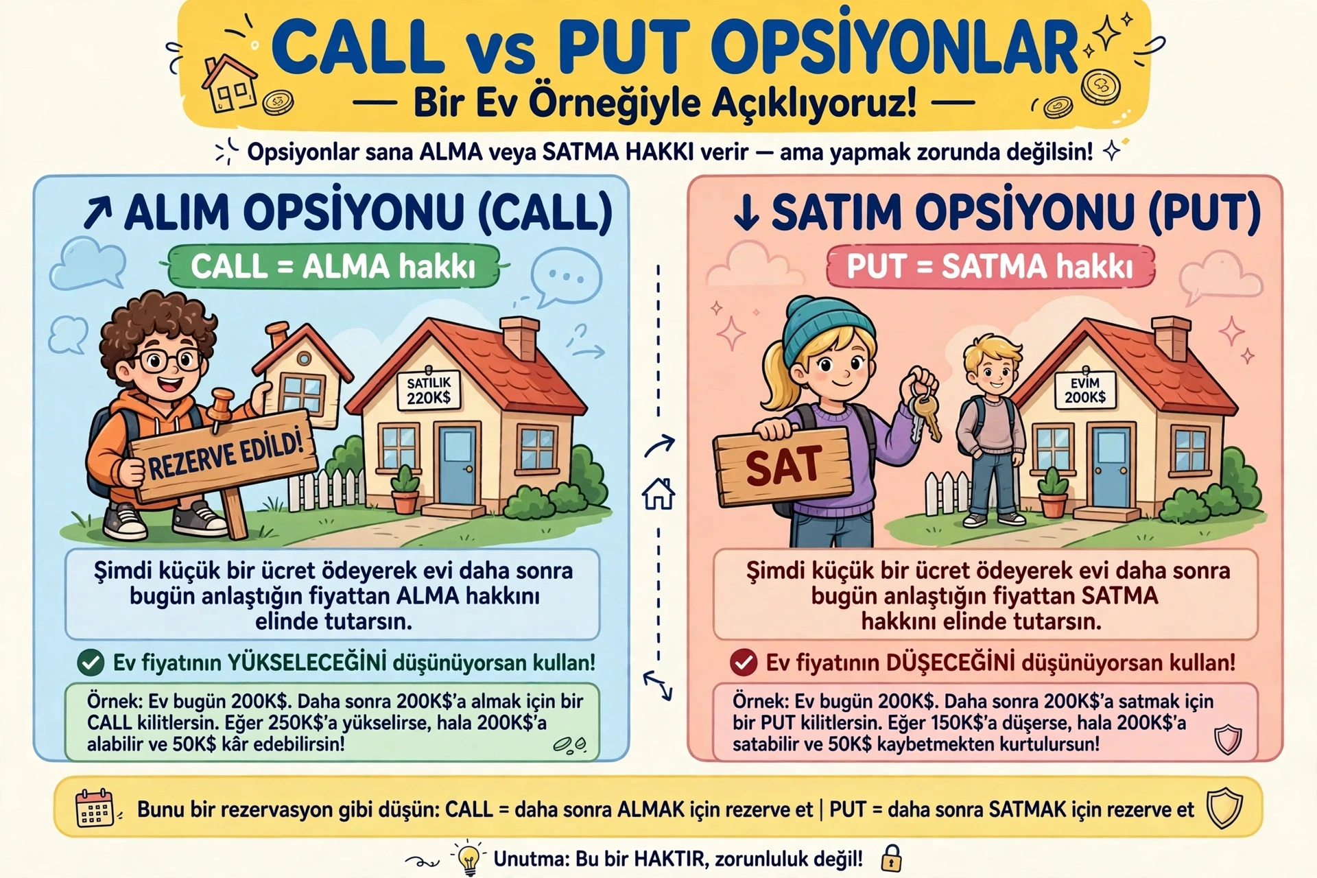 House analogy comparing a call option (right to buy) and a put option (right to sell)